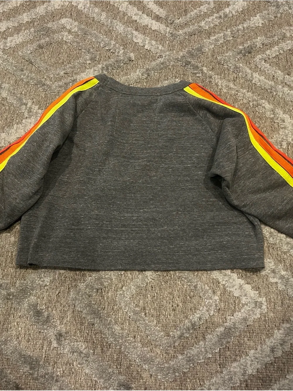 Aviator Nation Women’s cropped Charcoal Crewneck Sweatshirt with neon Stripes